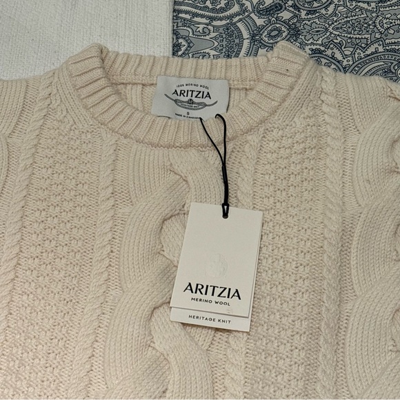 NWT Aritzia Cream Heritage Knit Merino Wool Crew Sweater - Picture 5 of 9